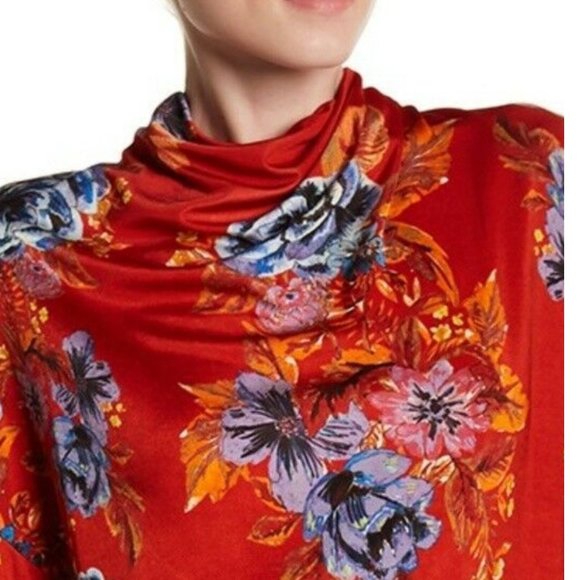 Free People Dress Floral Cocktail Party Oversized Loose Boho Red Mini SMALL Sexy - Picture 5 of 11